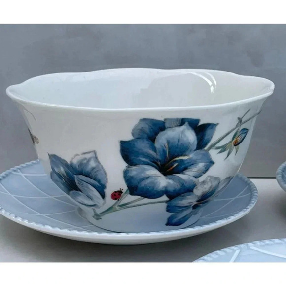 Lenox Butterfly Meadow Blue Two Rice Bowls and 3 Small Plates Porcelain 6"x3" - Picture 2 of 16